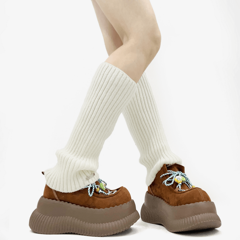 Brown Suede Platform Sneakers With Star Embossing