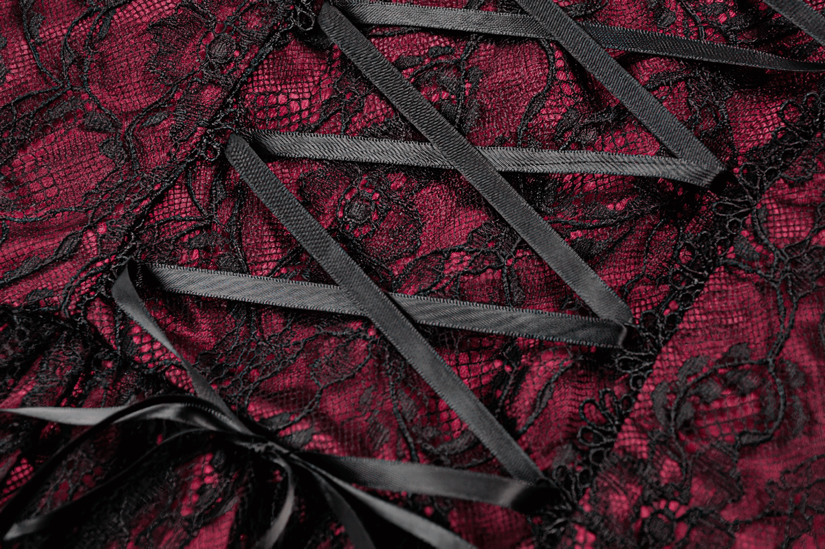 Burgundy Gothic Lace Corset Dress with Star Charm Sleeves
