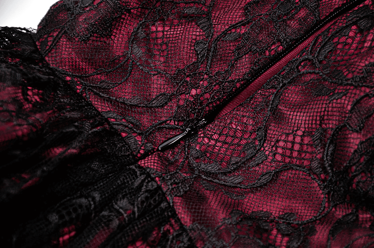 Burgundy Gothic Lace Corset Dress with Star Charm Sleeves
