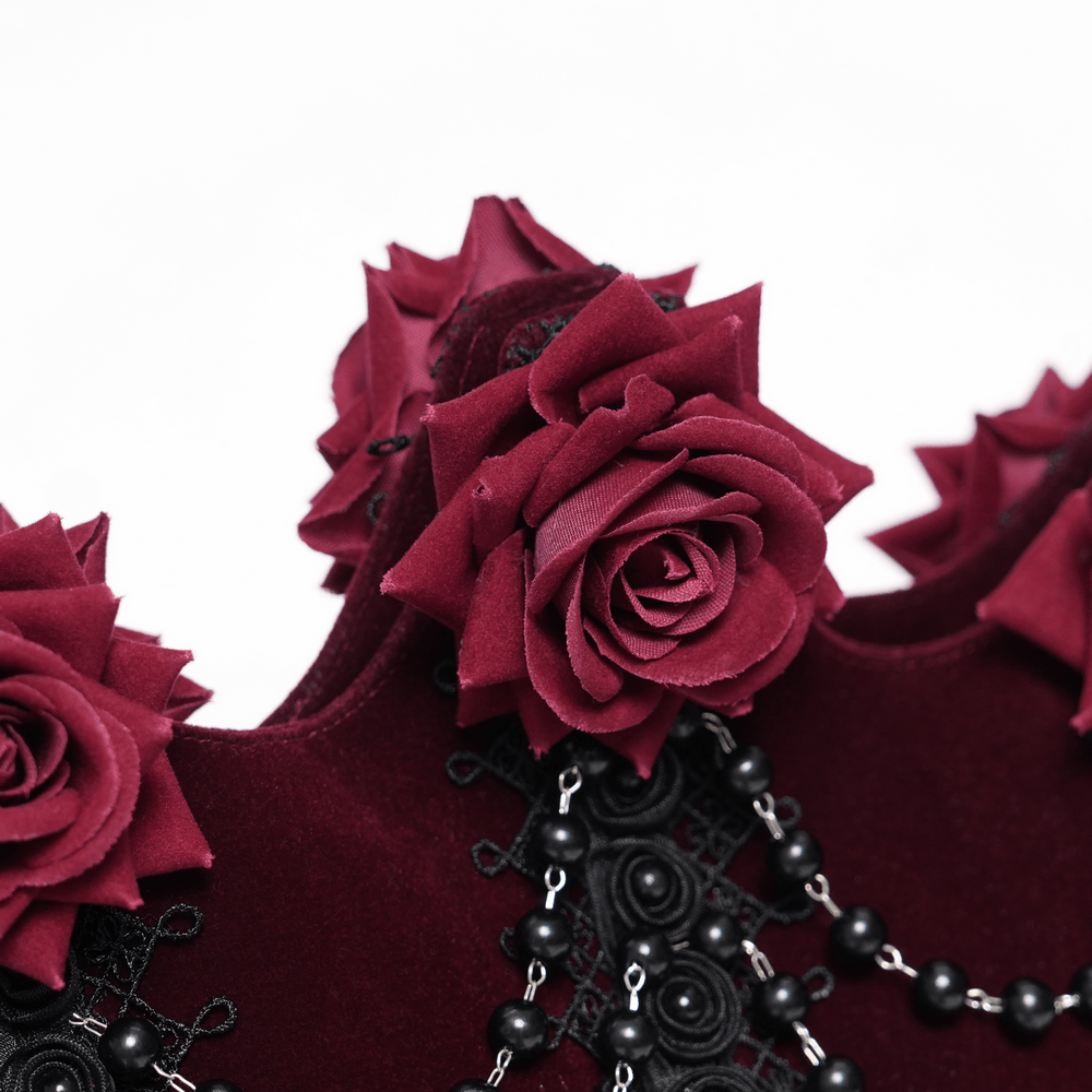 Burgundy Gothic Rose Handbag with Lace and Chains