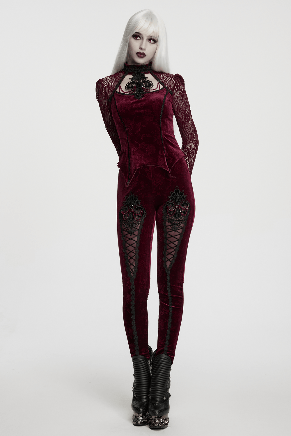 Burgundy Gothic Velvet Lace Top with Corset Back