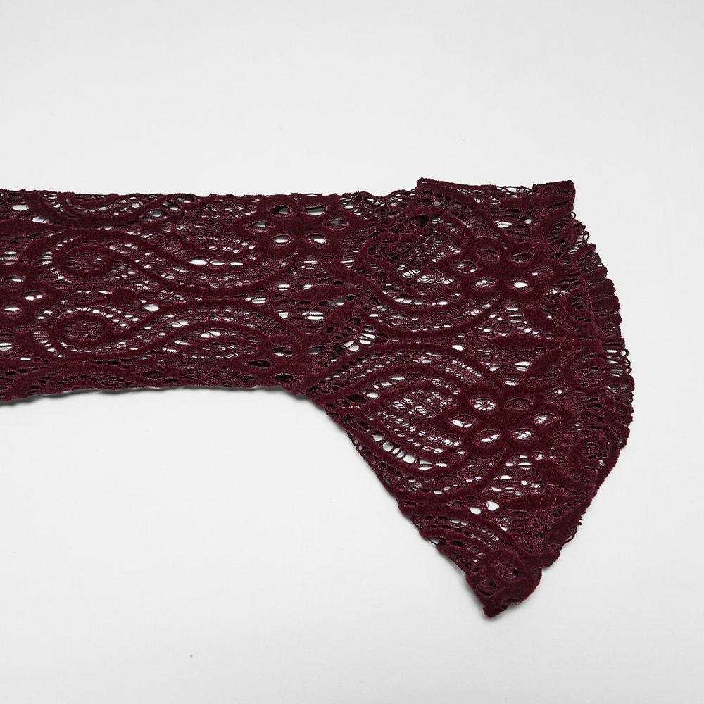 Burgundy Gothic Velvet Lace Top with Corset Back