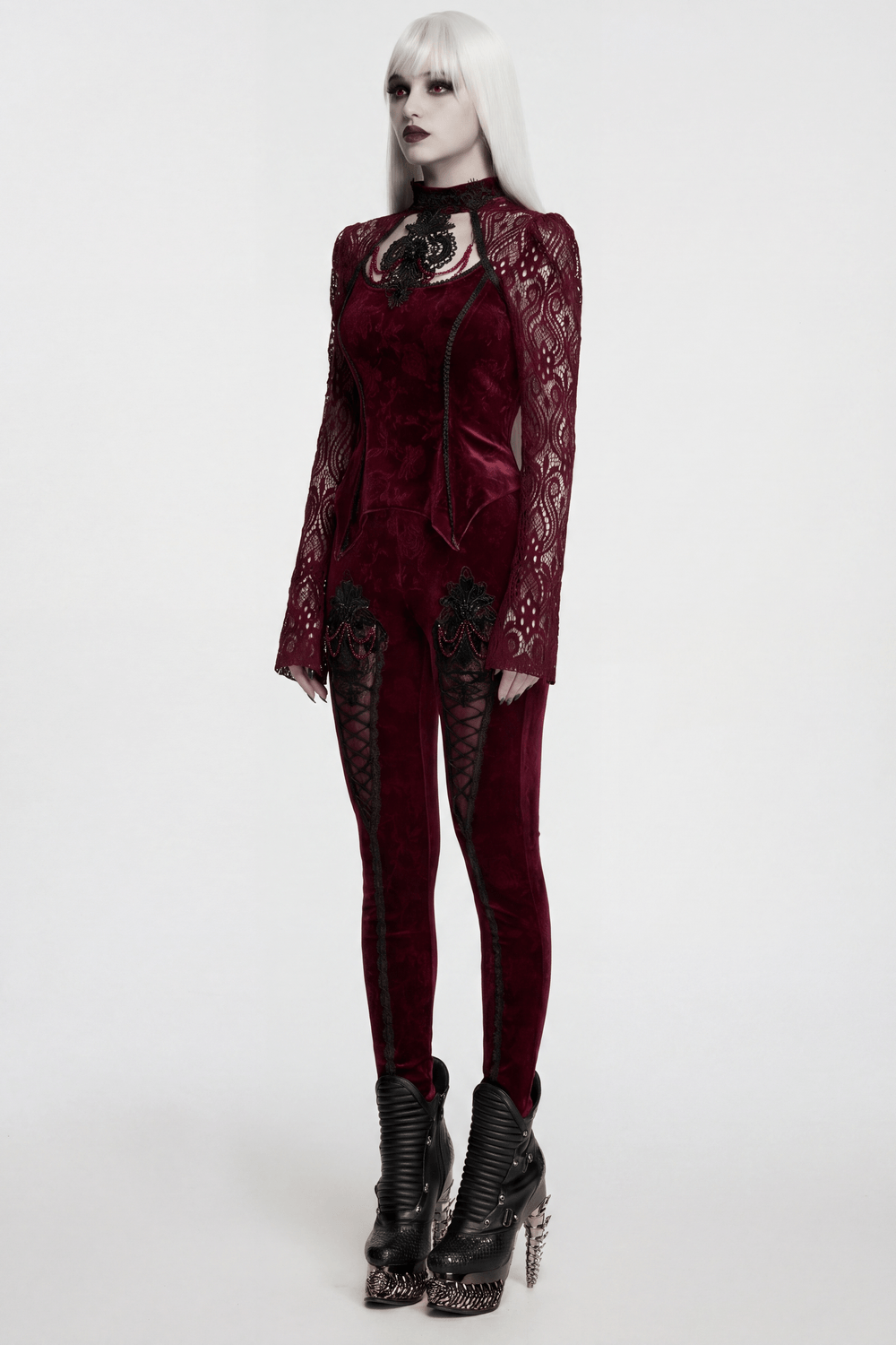 Burgundy Gothic Velvet Lace Top with Corset Back