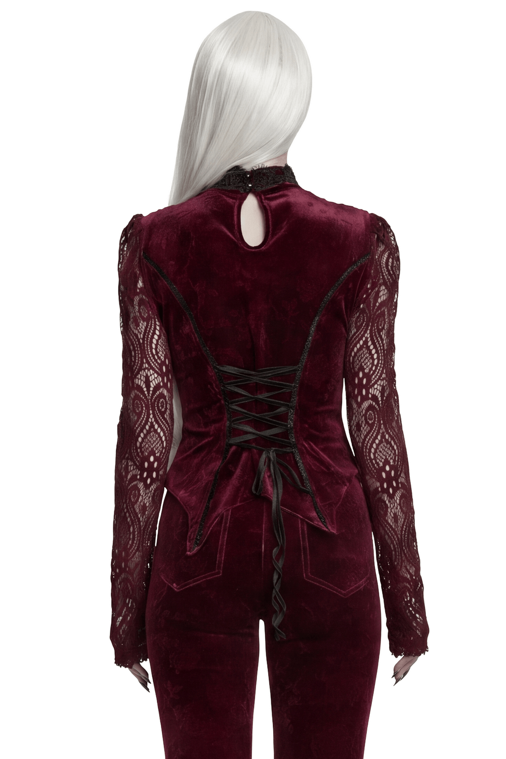 Burgundy Gothic Velvet Lace Top with Corset Back