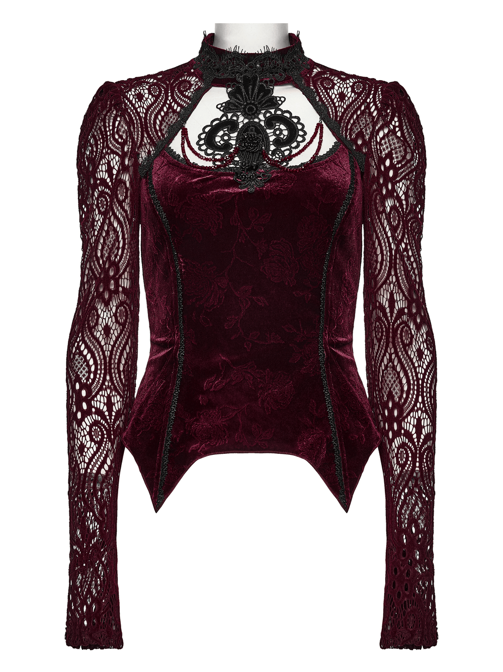 Burgundy Gothic Velvet Lace Top with Corset Back