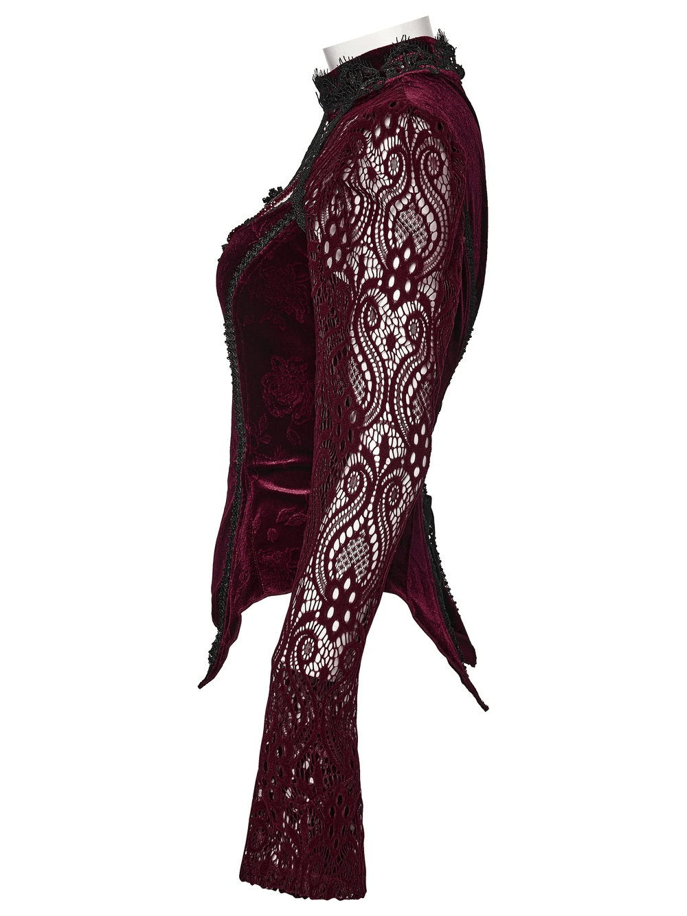 Burgundy Gothic Velvet Lace Top with Corset Back