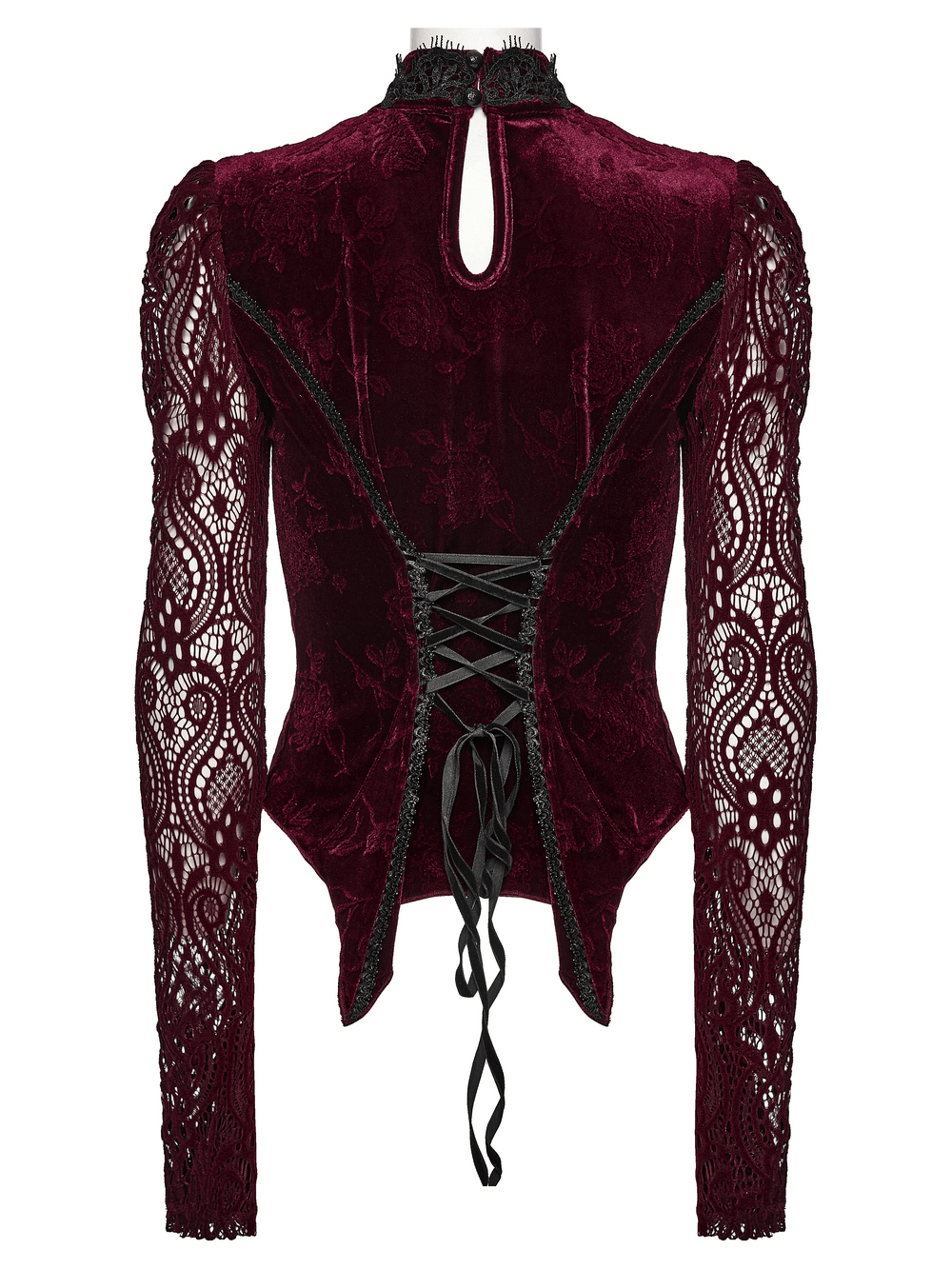 Burgundy Gothic Velvet Lace Top with Corset Back