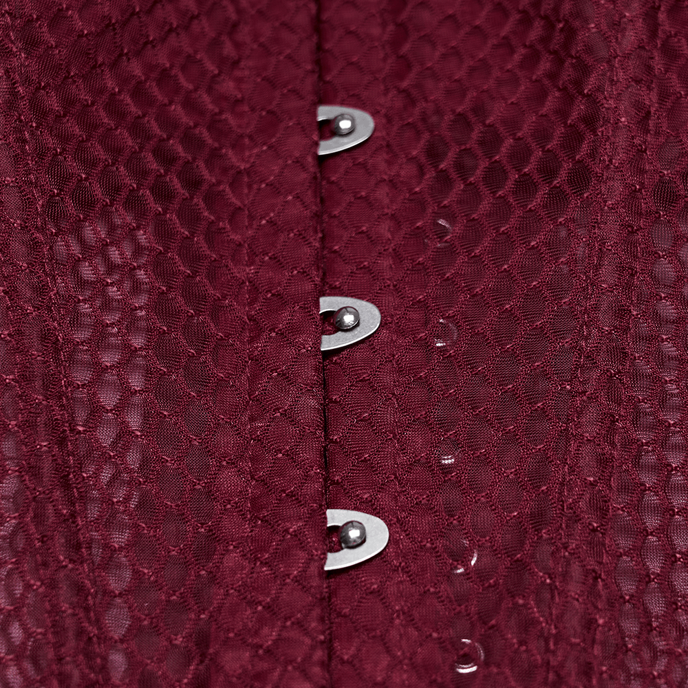 Burgundy Mesh Corset Top with Adjustable Lace Up Back