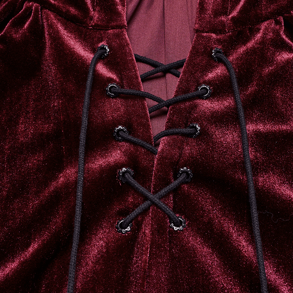 Burgundy Velvet Hooded Cape with Pom Pom Ties