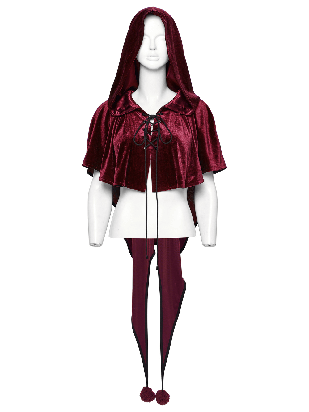 Burgundy Velvet Hooded Cape with Pom Pom Ties