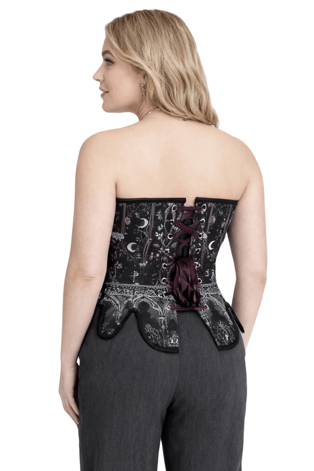 Celestial Gothic Overbust Corset with Lunar Print Details