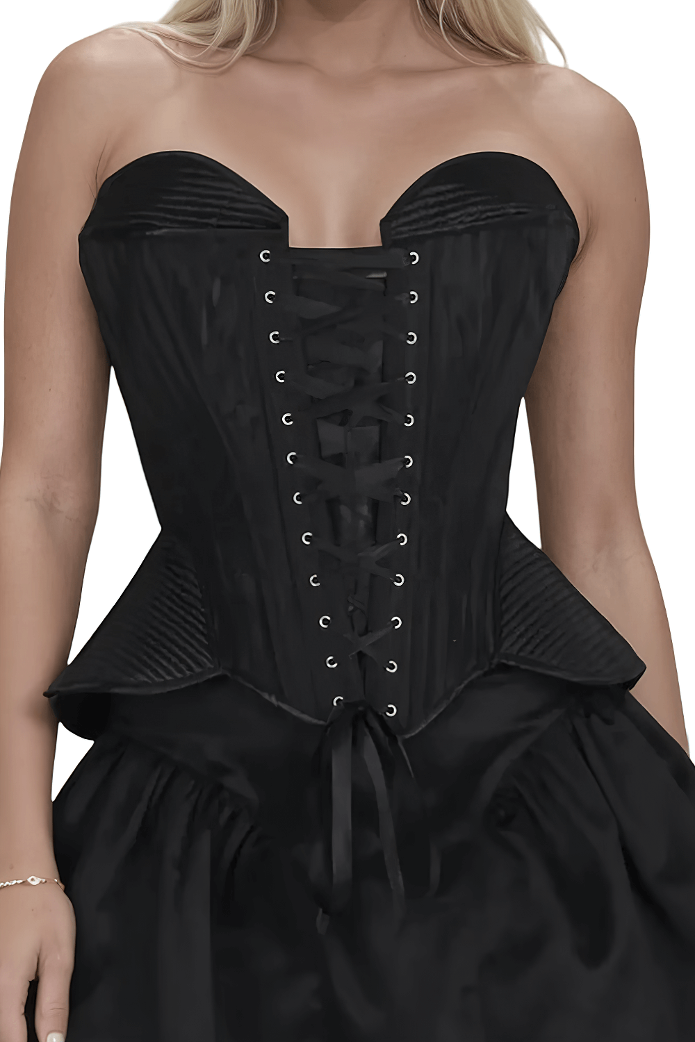 Chelsea Black Steel-Boned Overbust Corset with Lace-Up Front