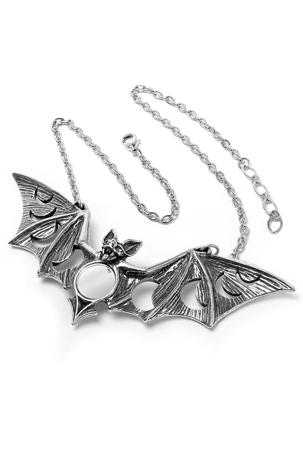 Chic Bat Necklace with Moon Phases and Inlaid Mirror Center