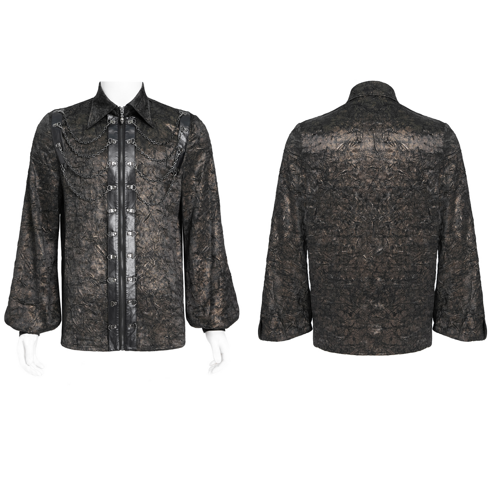 Chic Chain Shirt with Faux Leather Straps and Loops