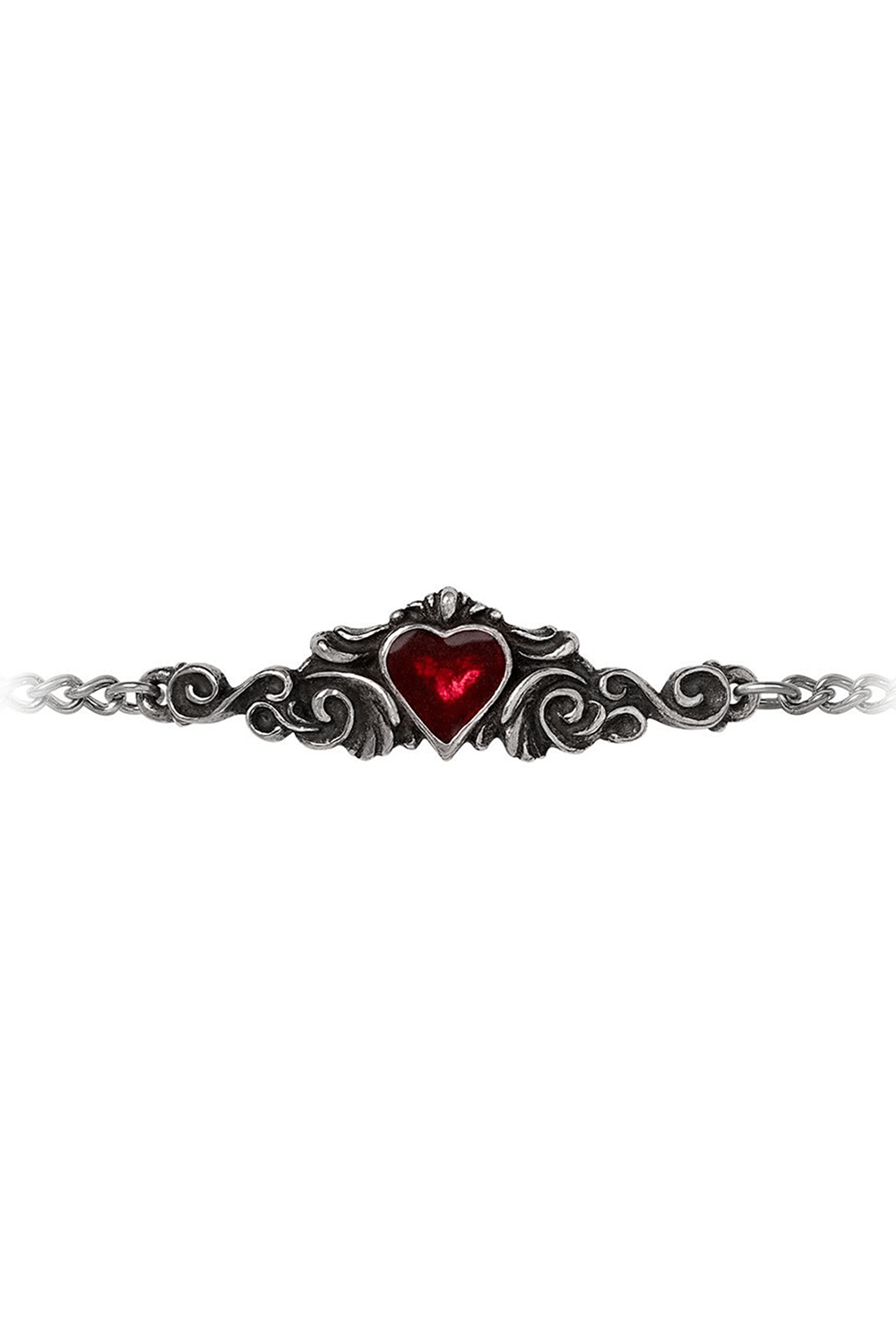 Chic Goth Red Heart Bracelet in Antique Pewter Design