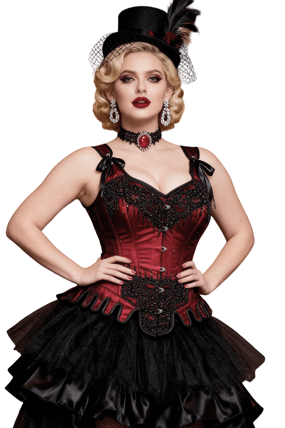 Chic Gothic Overbust Corset with Shoulder Ties and Clasps