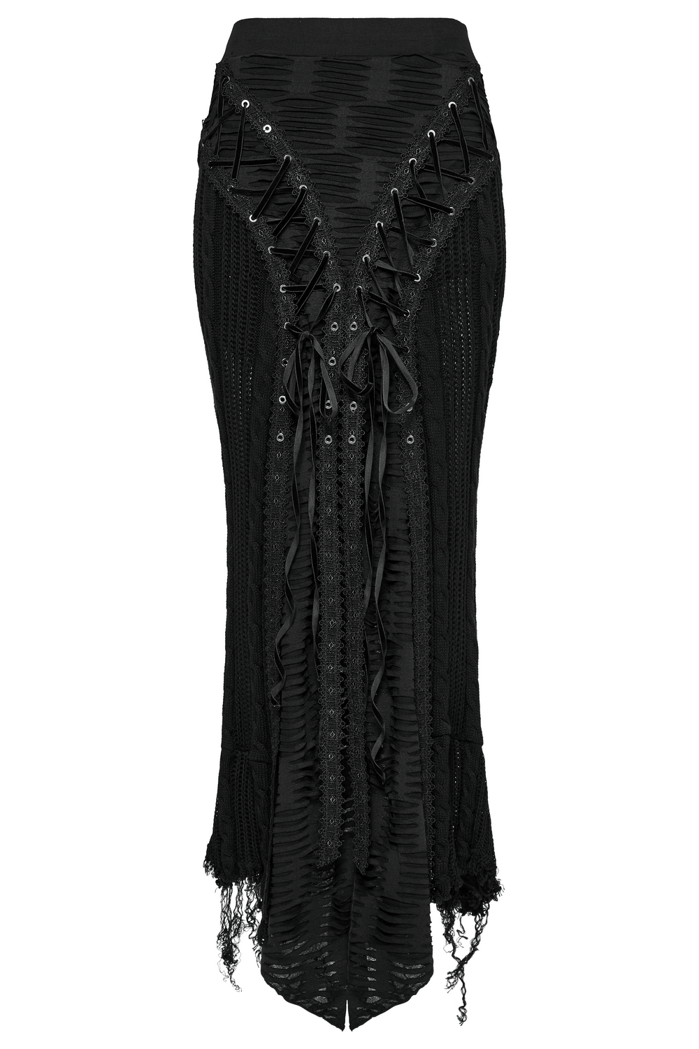 Chic Gothic Tattered Knit Skirt with Lace-Up Details