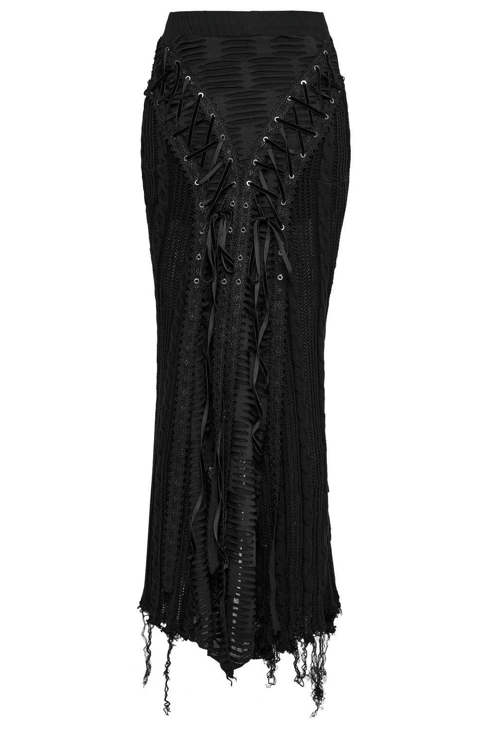 Chic Gothic Tattered Knit Skirt with Lace-Up Details