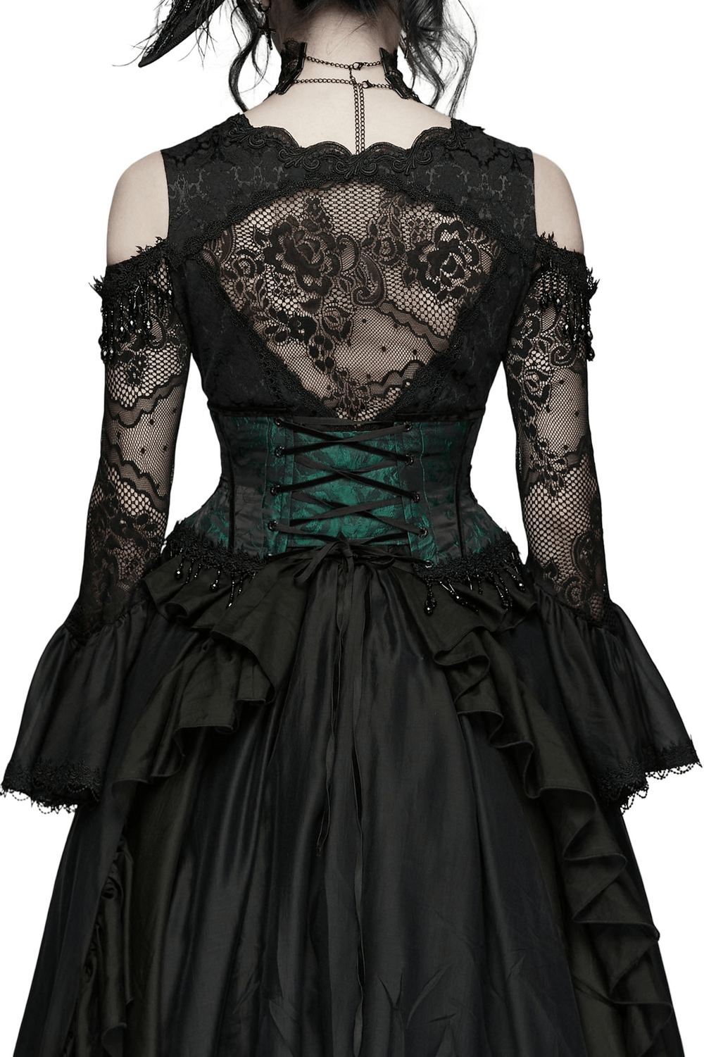 Chic Green Jacquard Goth Underbust Corset and Tassel Trim