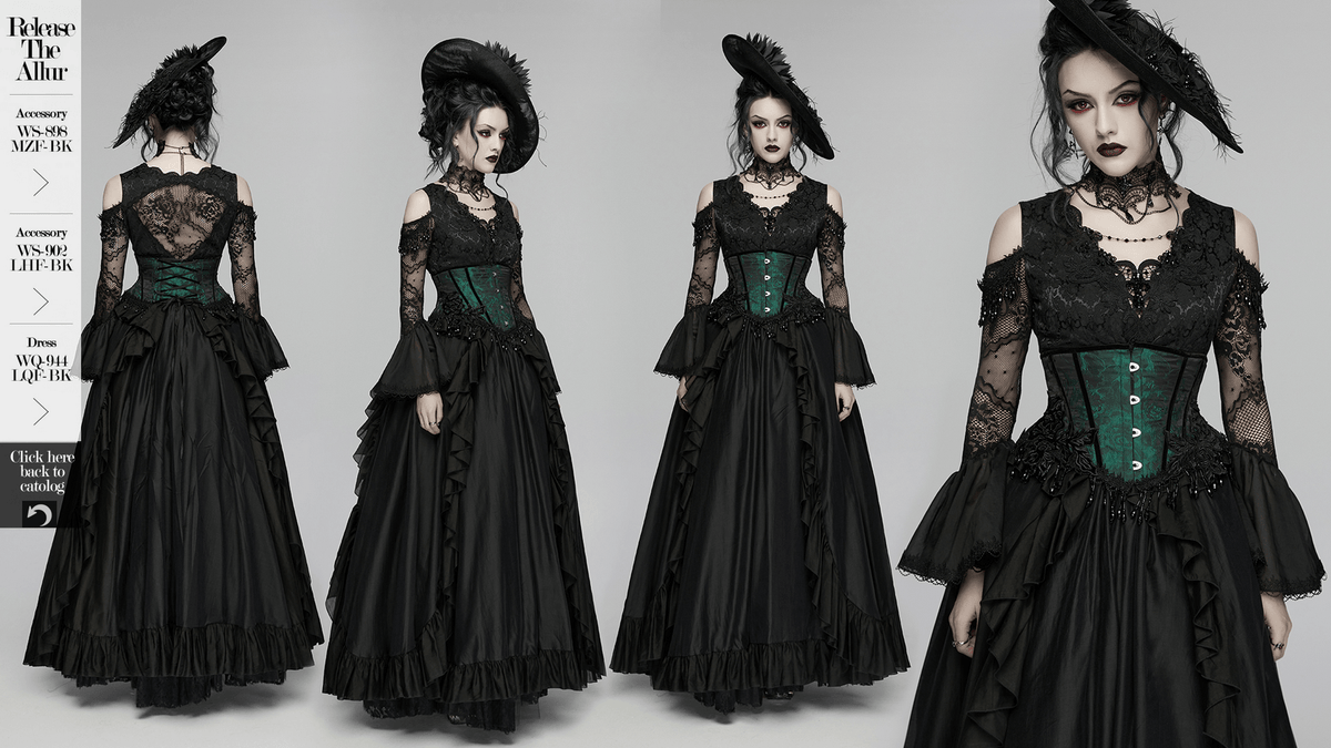 Chic Green Jacquard Goth Underbust Corset and Tassel Trim