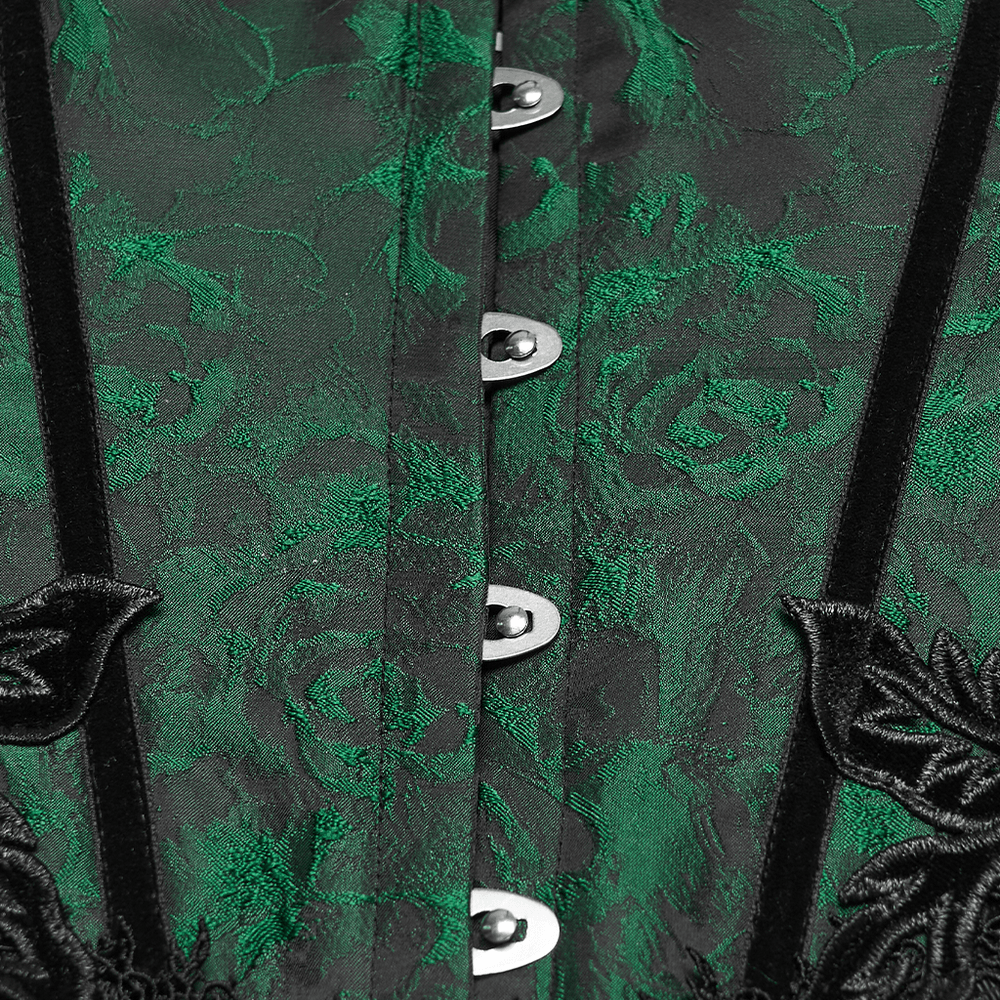 Chic Green Jacquard Goth Underbust Corset and Tassel Trim