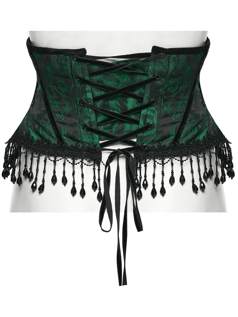 Chic Green Jacquard Goth Underbust Corset and Tassel Trim