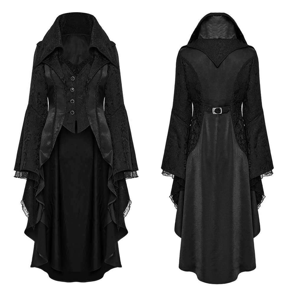 Chic High-low Tailcoat with Jacquard Lace and Buttons