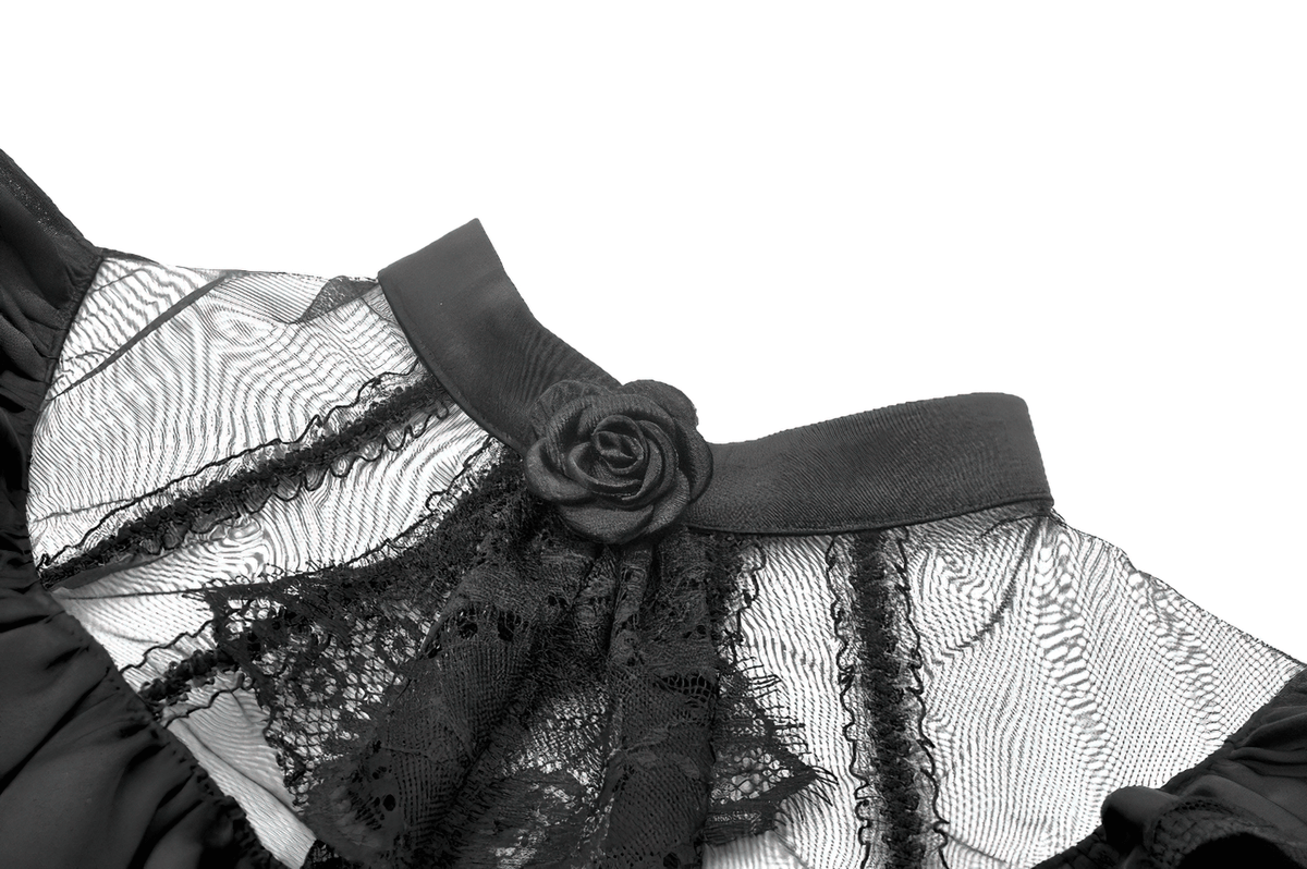 US SALE of Chic Lace and Satin Dress with Puff Sleeves and Lacing