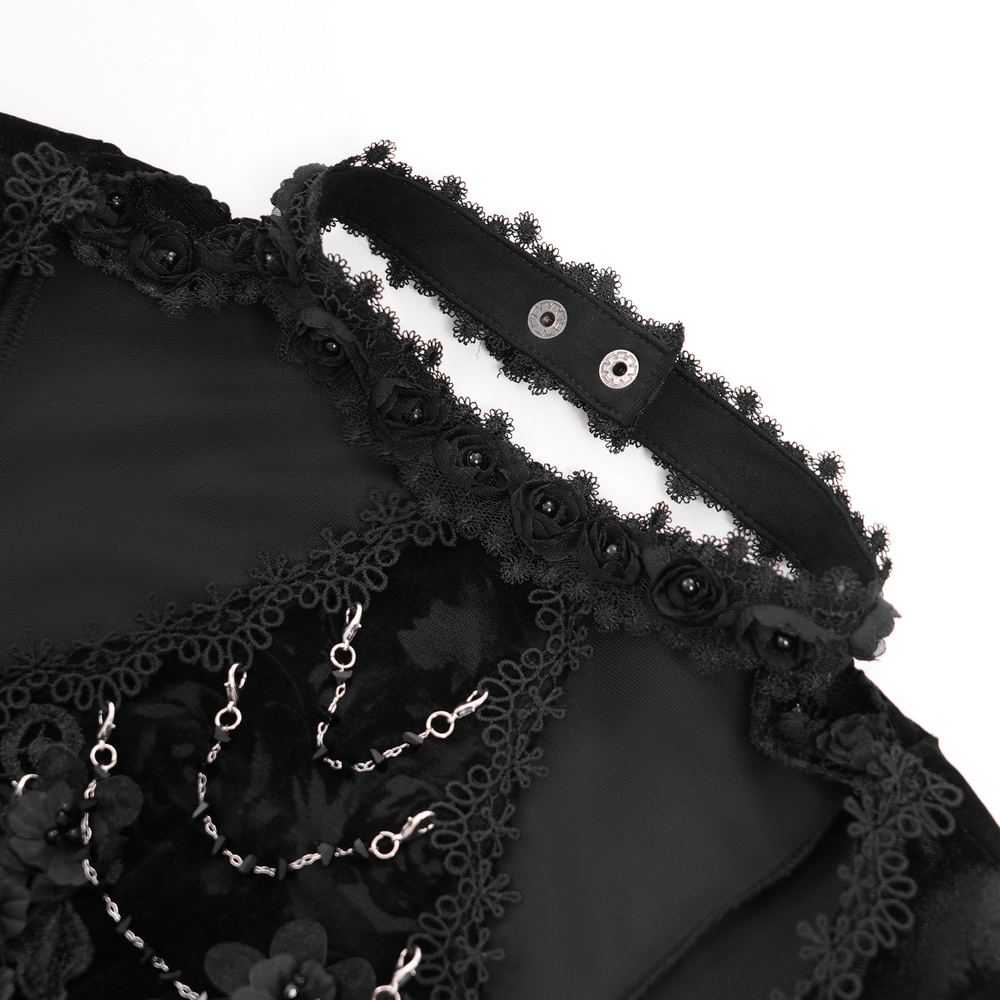 Chic Lace Long-Sleeved Top with Pearls and Roses
