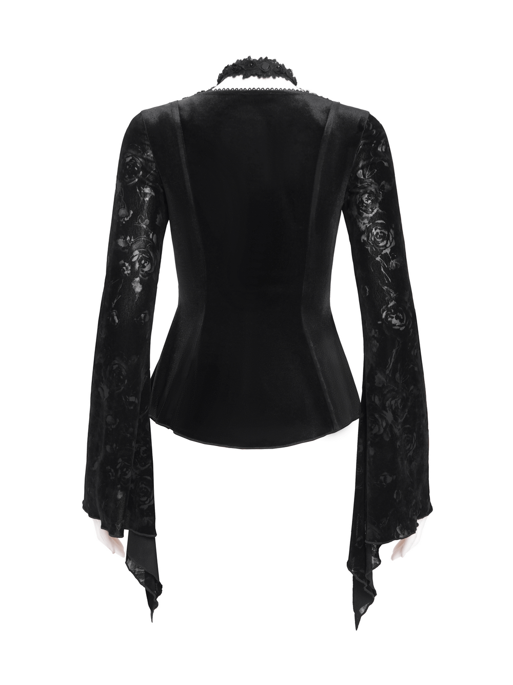 Chic Lace Long-Sleeved Top with Pearls and Roses