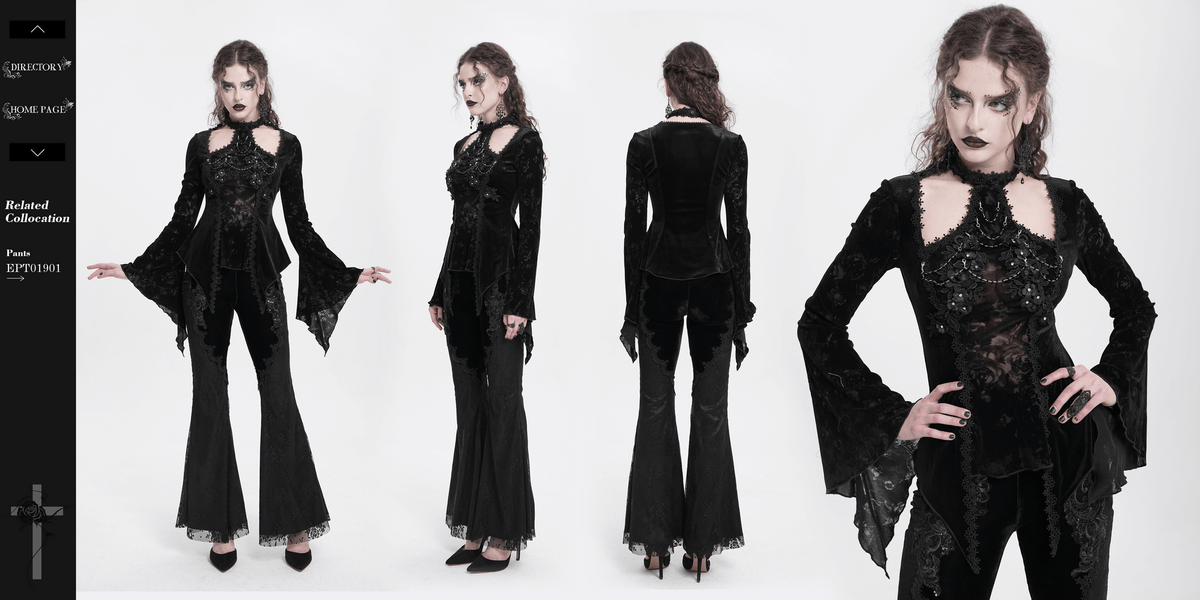 Chic Lace Long-Sleeved Top with Pearls and Roses