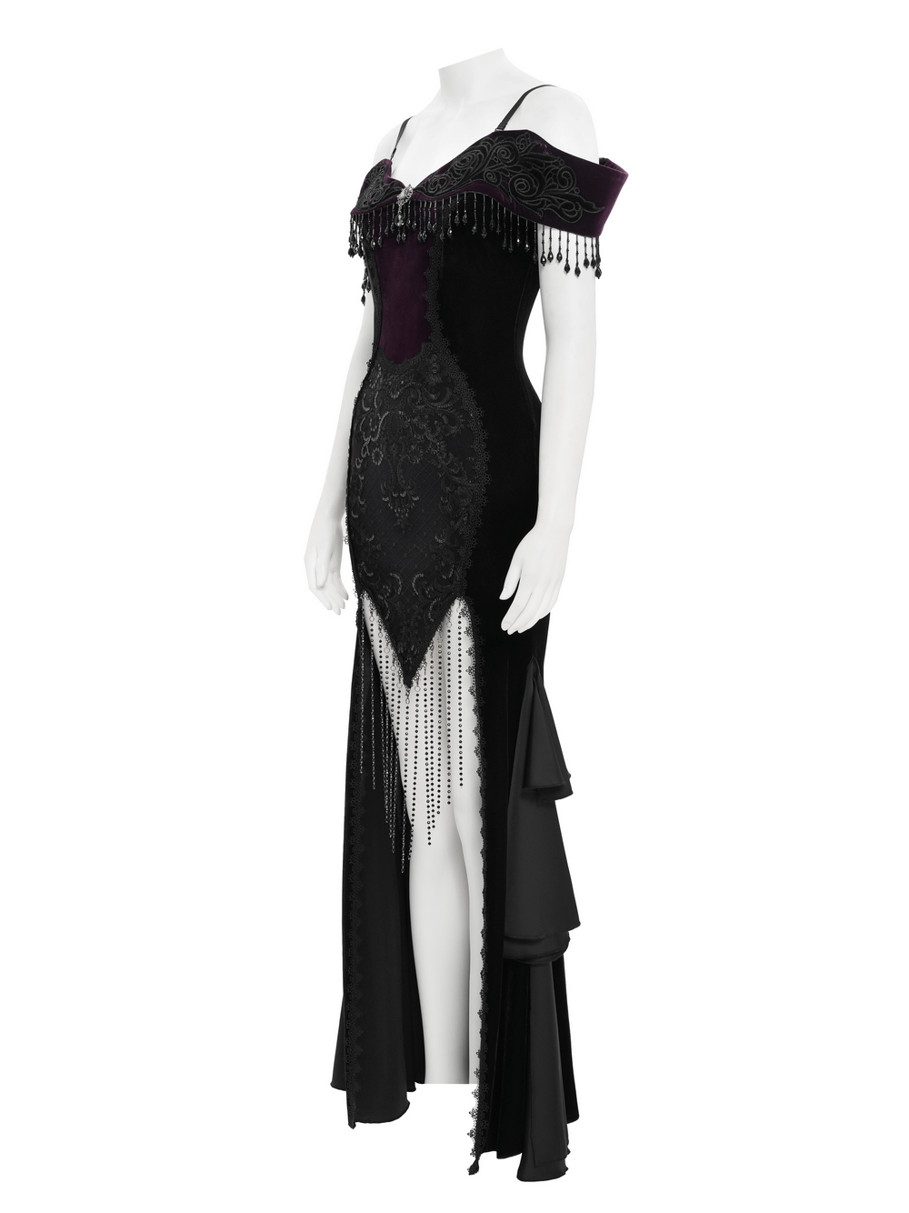 Chic Off-Shoulder Dress with Lace-Up Back and Fringes