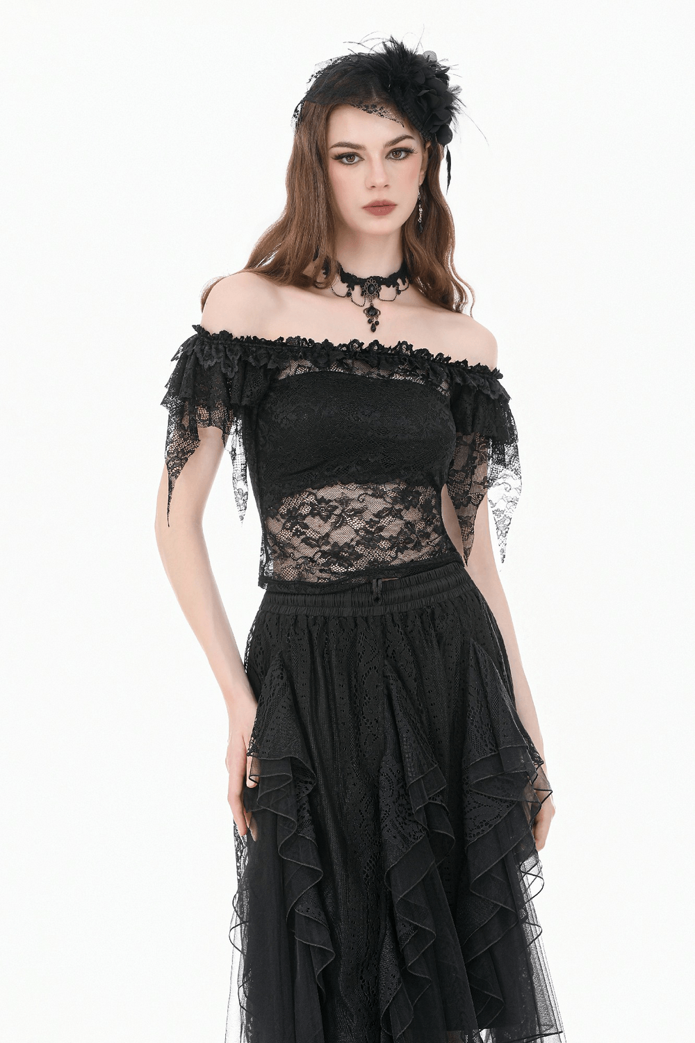 Chic Off Shoulder Floral Lace Sheer Mesh Top for Women