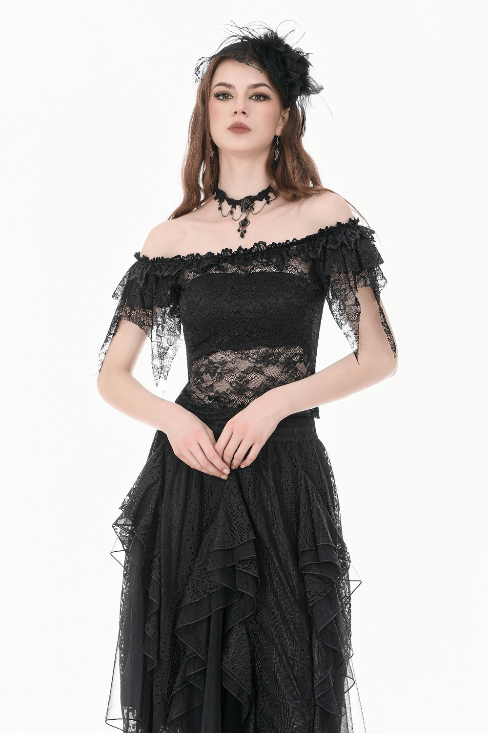 Chic Off Shoulder Floral Lace Sheer Mesh Top for Women