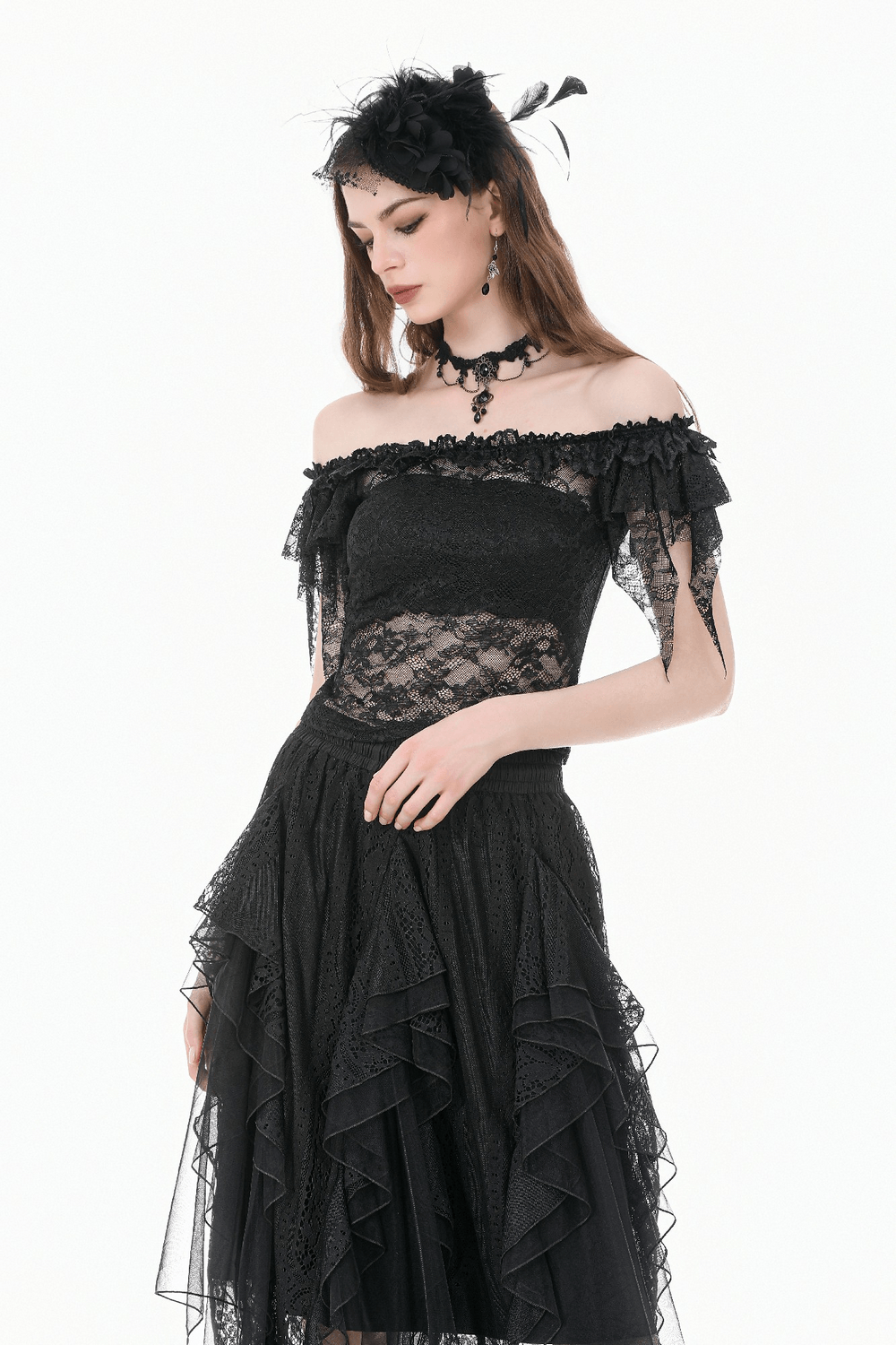 Chic Off Shoulder Floral Lace Sheer Mesh Top for Women