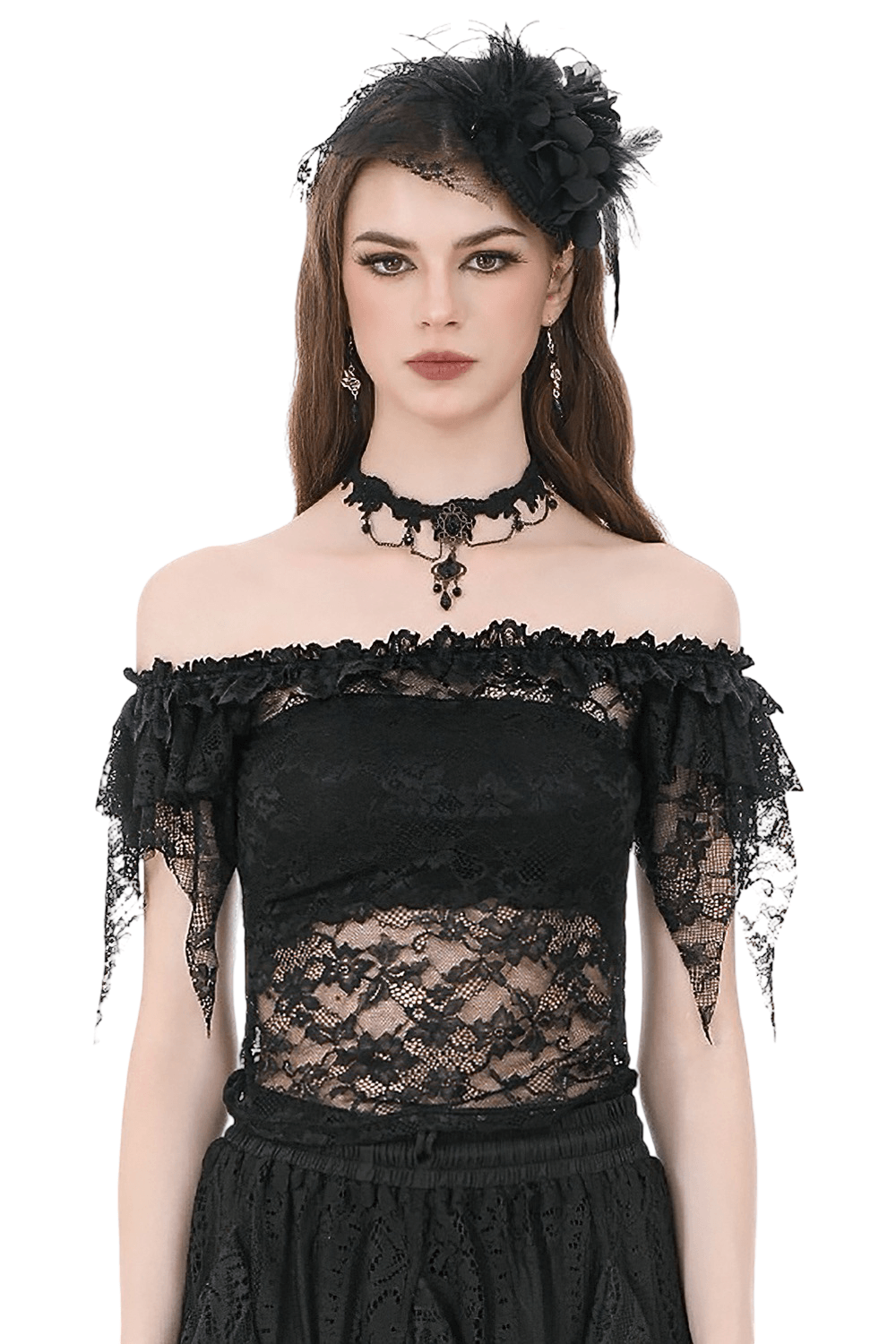 Chic Off Shoulder Floral Lace Sheer Mesh Top for Women