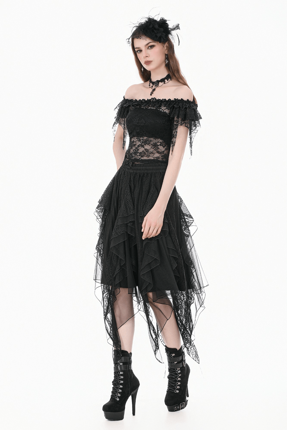 Chic Off Shoulder Floral Lace Sheer Mesh Top for Women