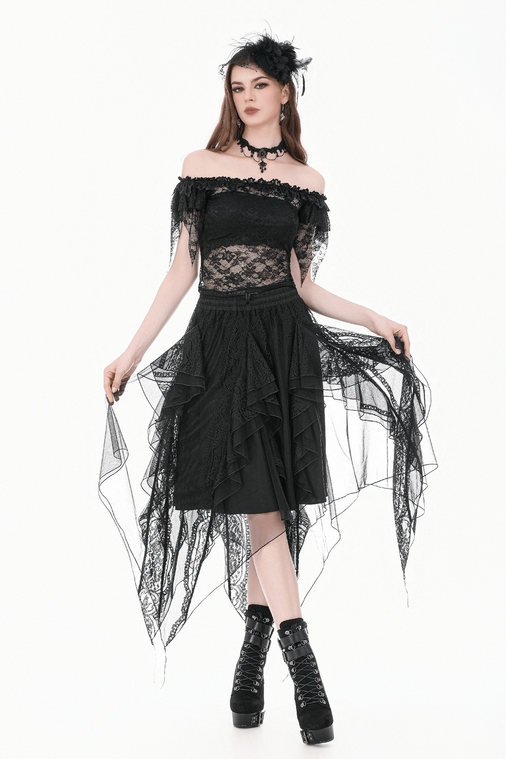 Chic Off Shoulder Floral Lace Sheer Mesh Top for Women