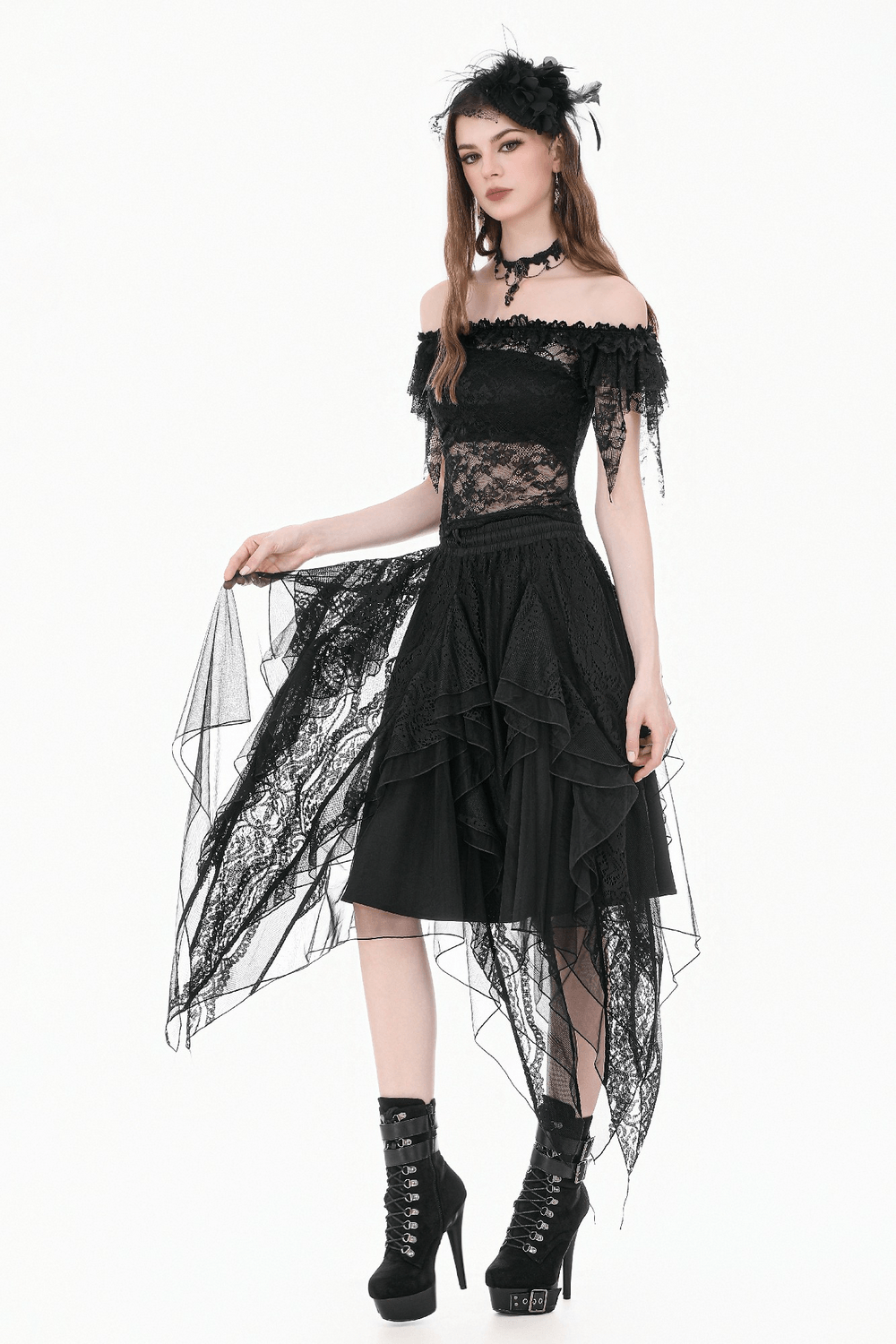 Chic Off Shoulder Floral Lace Sheer Mesh Top for Women