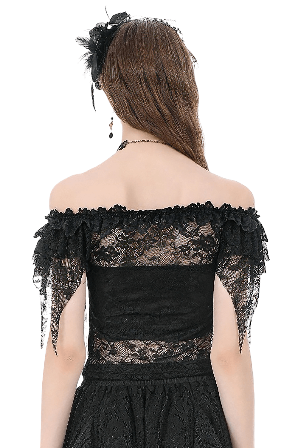 Chic Off Shoulder Floral Lace Sheer Mesh Top for Women