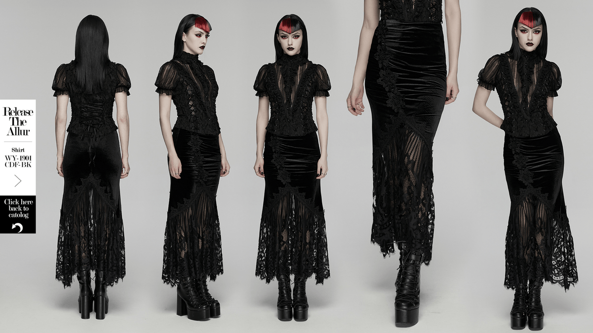 Chic Ruched Mermaid Lace Hem Gothic Long Skirt