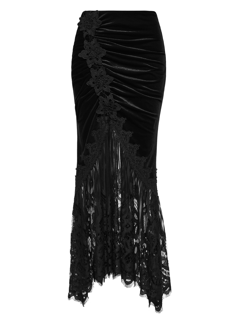 Chic Ruched Mermaid Lace Hem Gothic Long Skirt