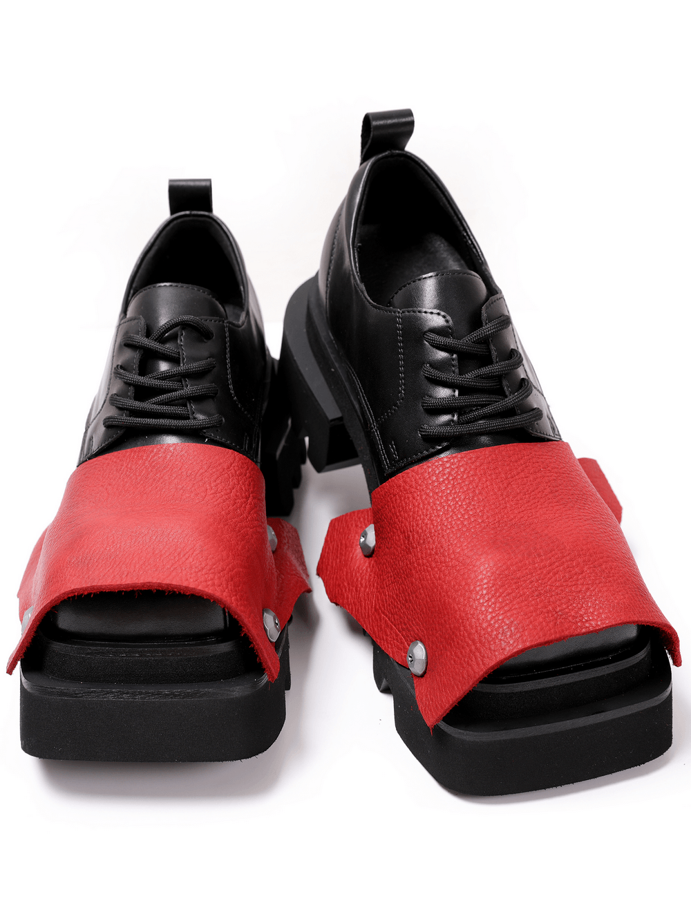 Chunky Platform Derby Shoes with Leather Overlay for Women