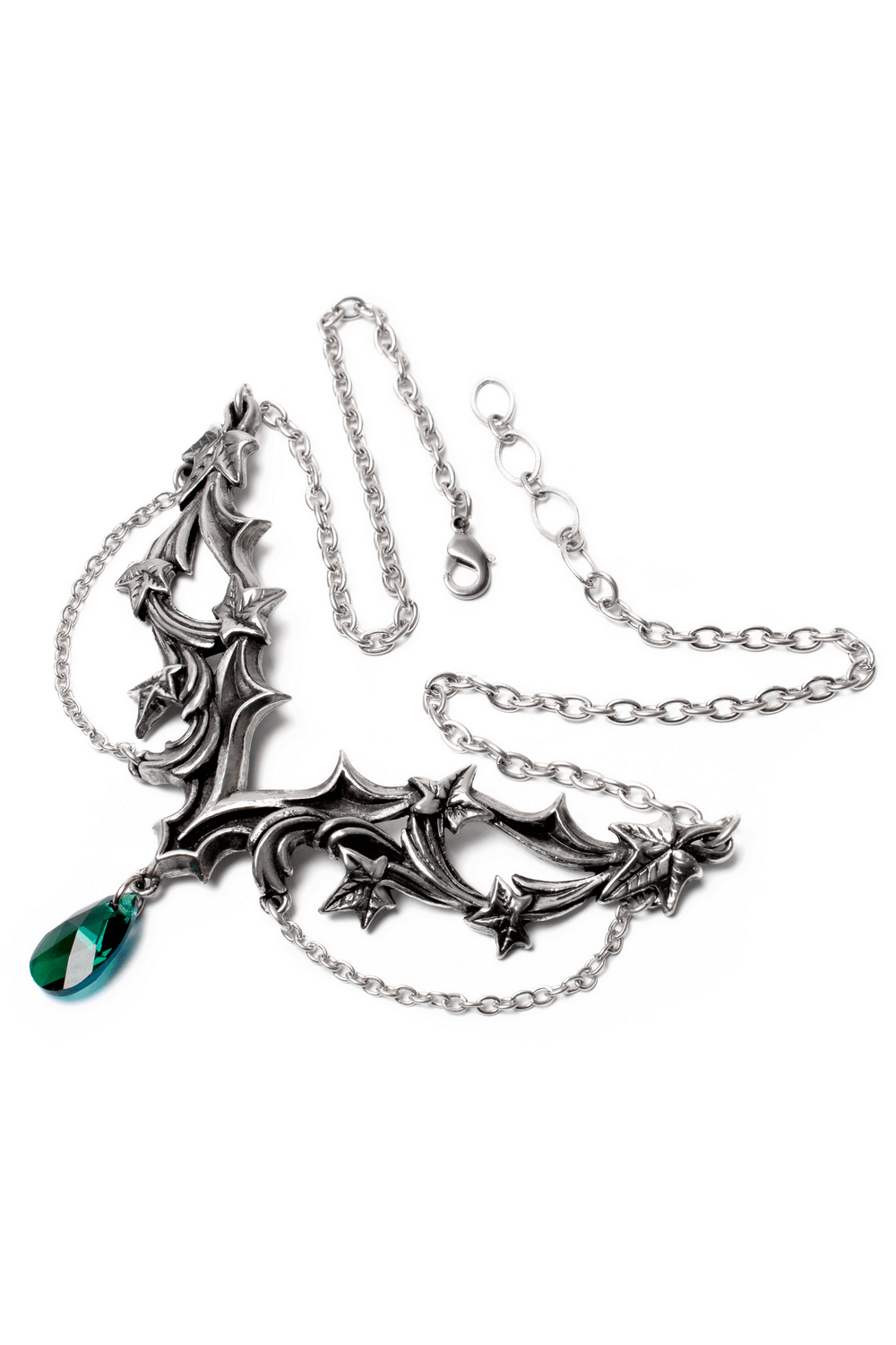 Churchyard Gothic Necklace Ivy Leaves with Green Crystal