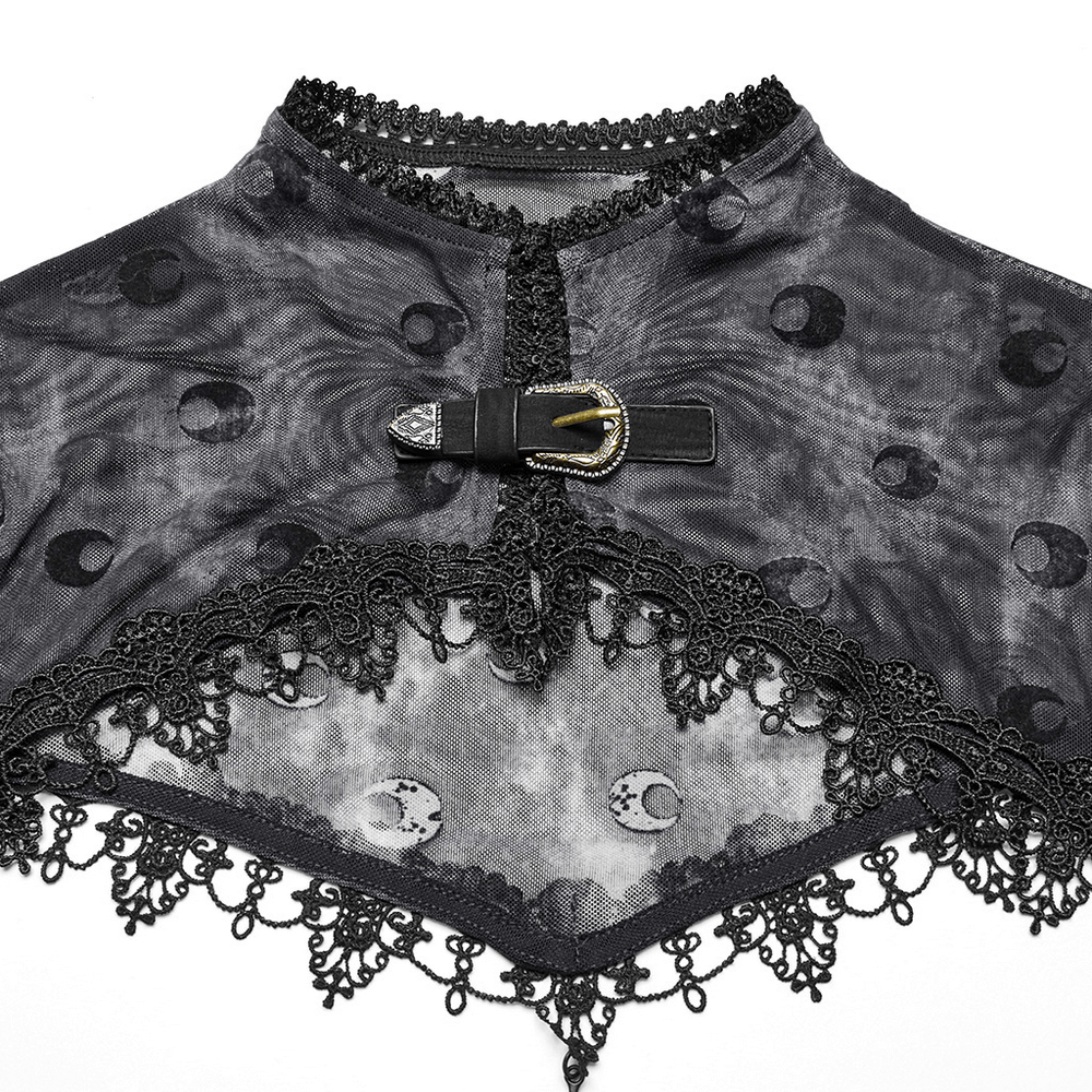 Crescent Print Two-Piece Dress with Layered Gothic Mesh