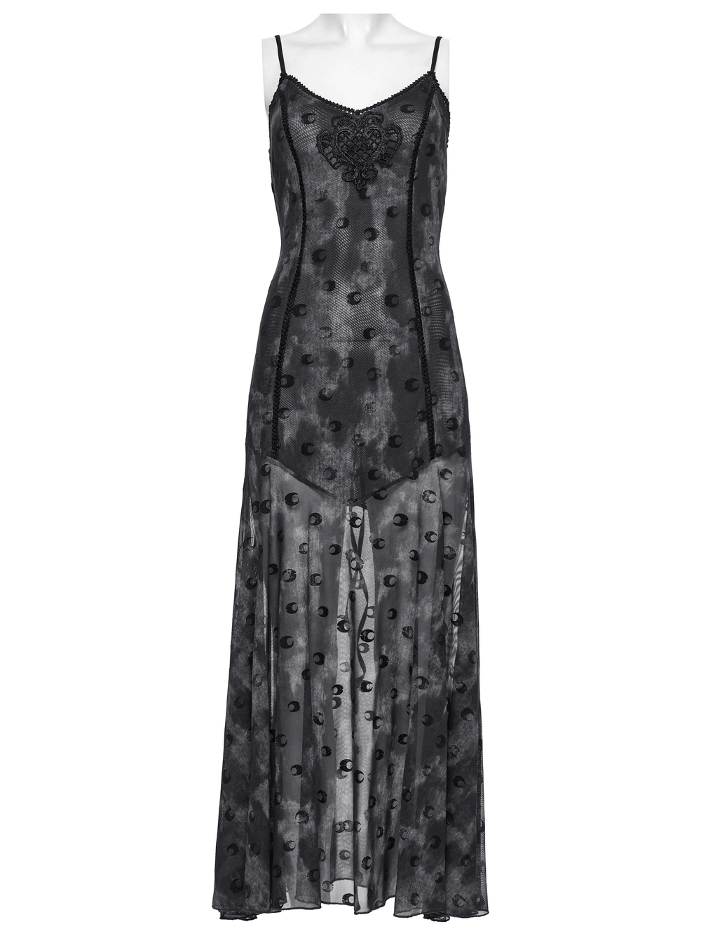 Crescent Print Two-Piece Dress with Layered Gothic Mesh