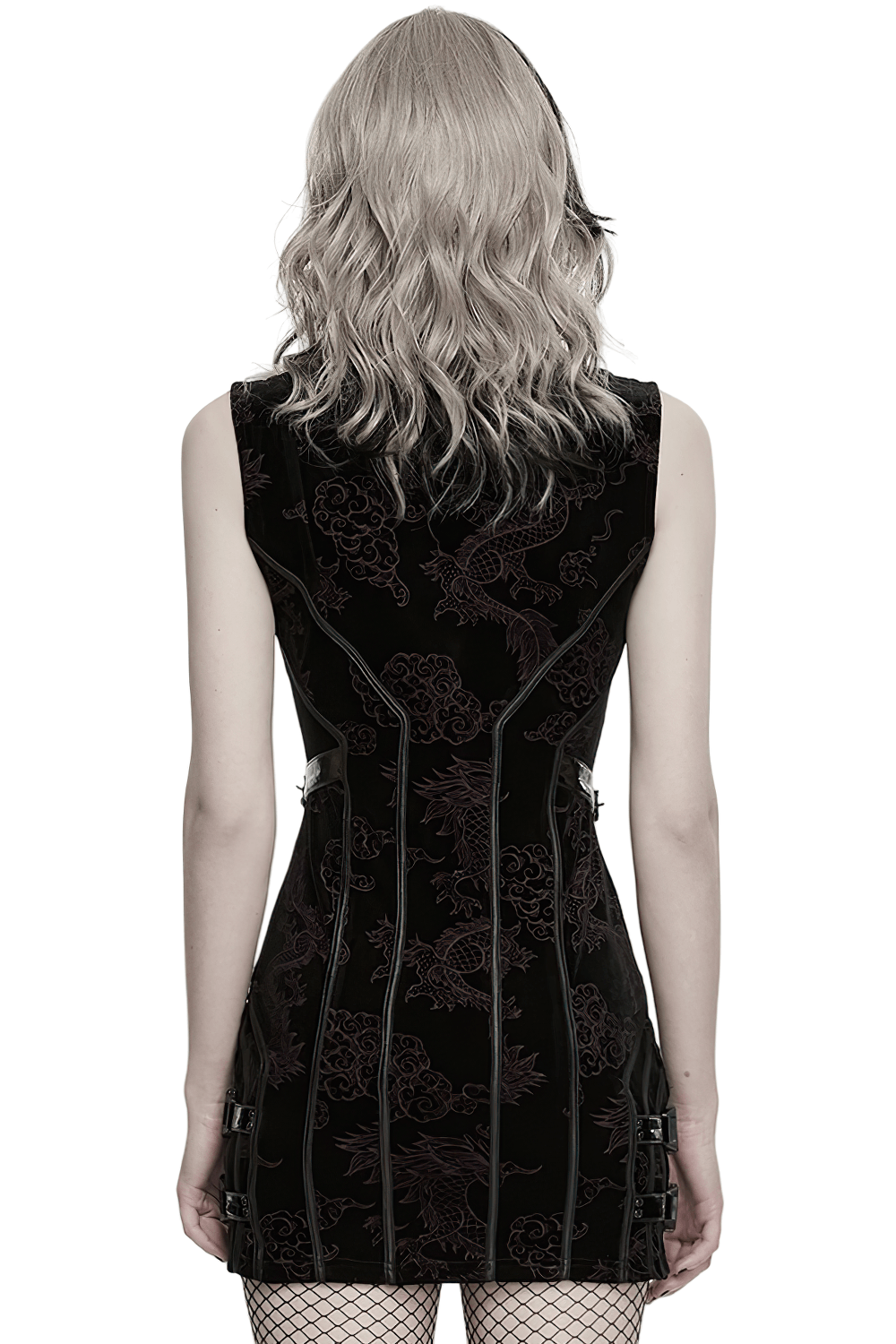 Cyber Chinese Dragon Mini Dress with Buckle Details