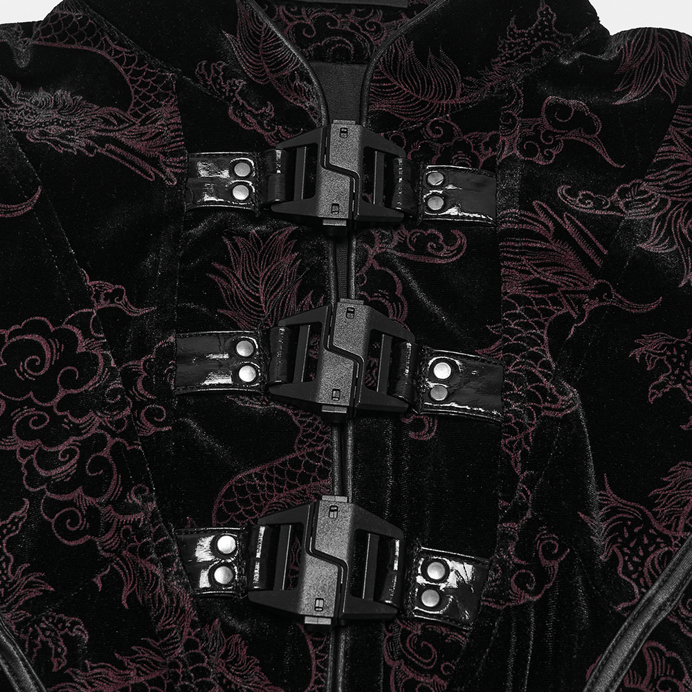 Cyber Chinese Dragon Mini Dress with Buckle Details