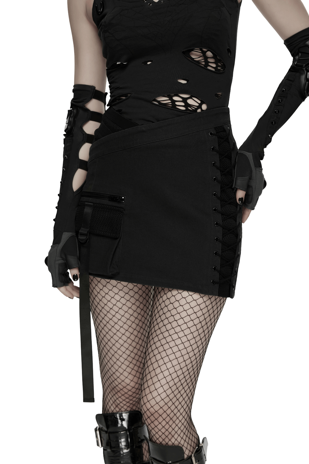 Cyberpunk Black Asymmetrical Bodycon Mini Skirt