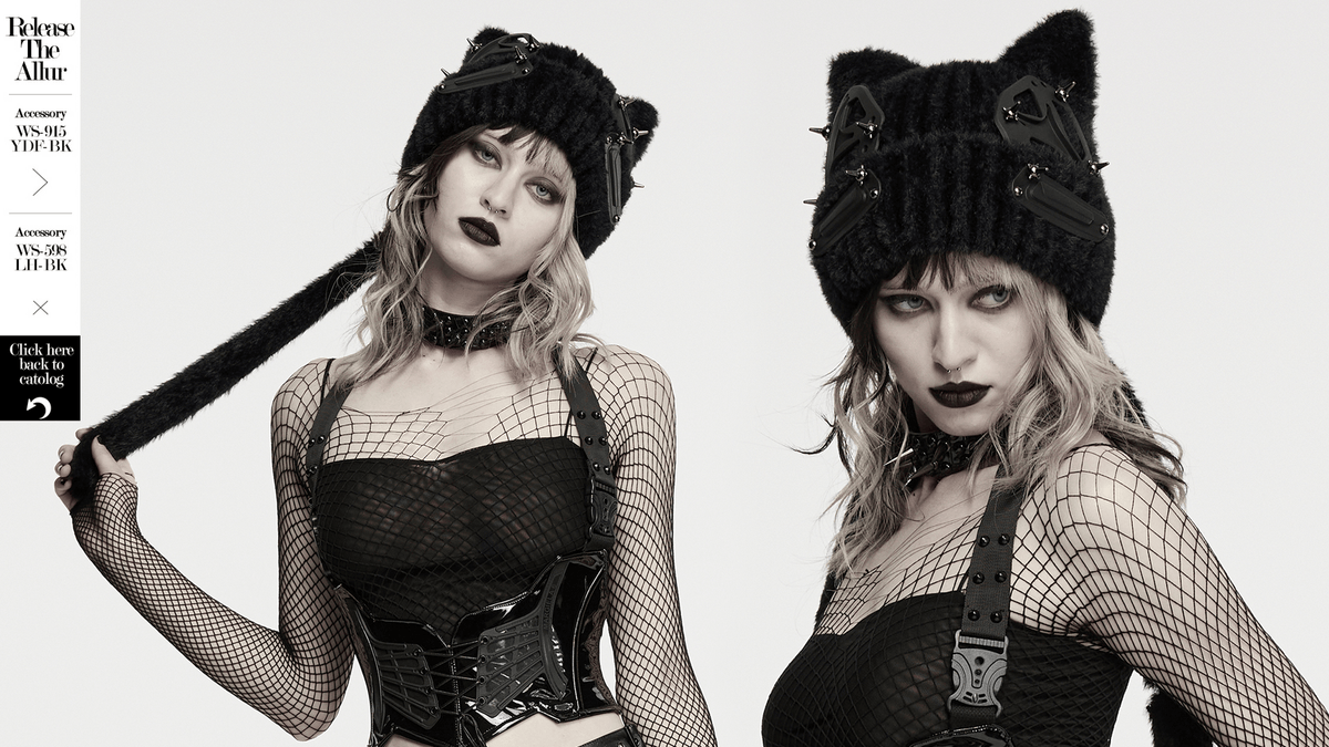 Cyberpunk Cat Ear Faux Fur Hat with Rivet Details
